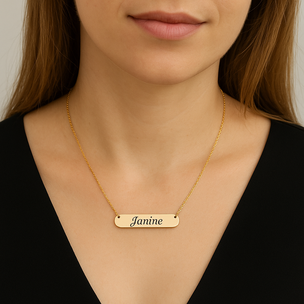 Personalisierte Namenskette  Gravurplatte in Gold